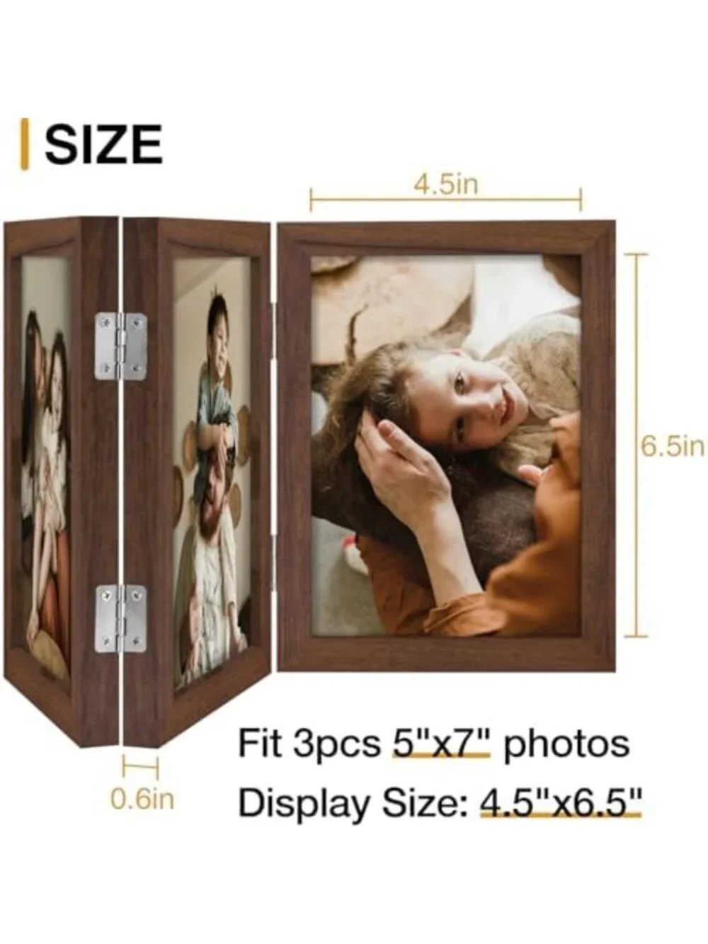 Stylish Brown Triple 5x7 Picture Frame - Vertical Wall Decor for Home & Office